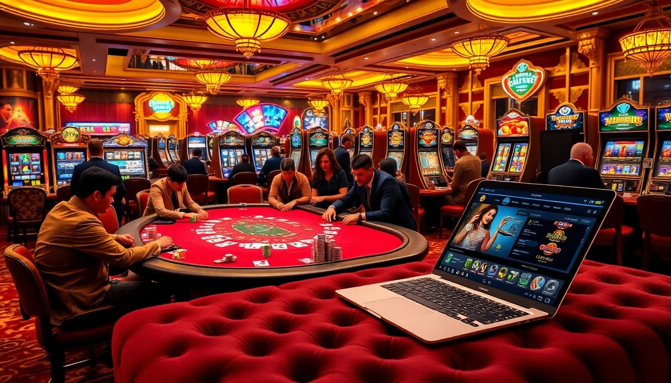 Play exciting games at Haywin’s luxurious casino with vibrant slots and poker tables.