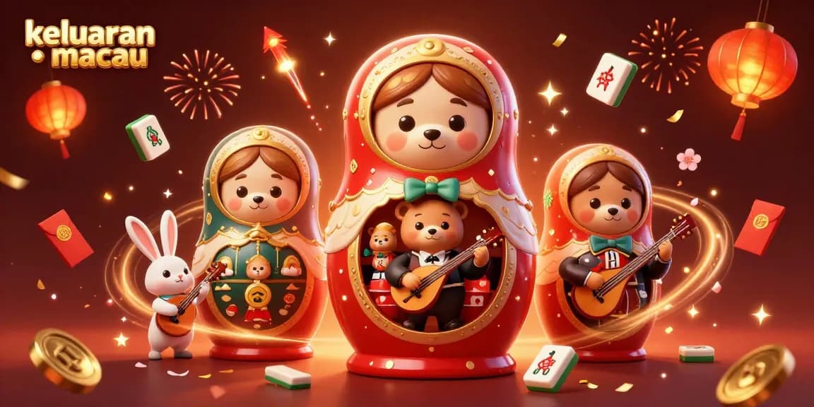 Engage in keluaran macau gaming with vibrant scene showcasing a Matryoshka bear and casino elements.