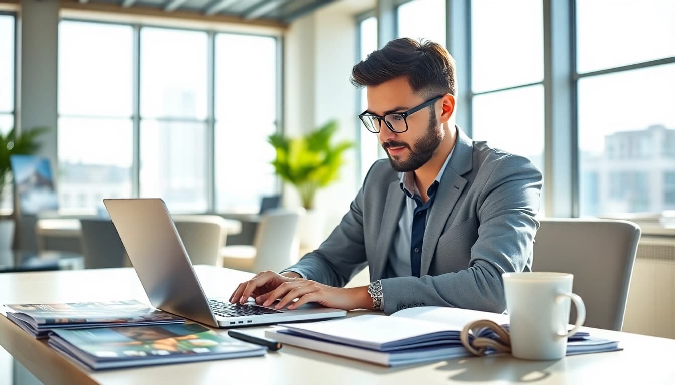 Complete your eta application uk using a laptop in a cozy workspace.