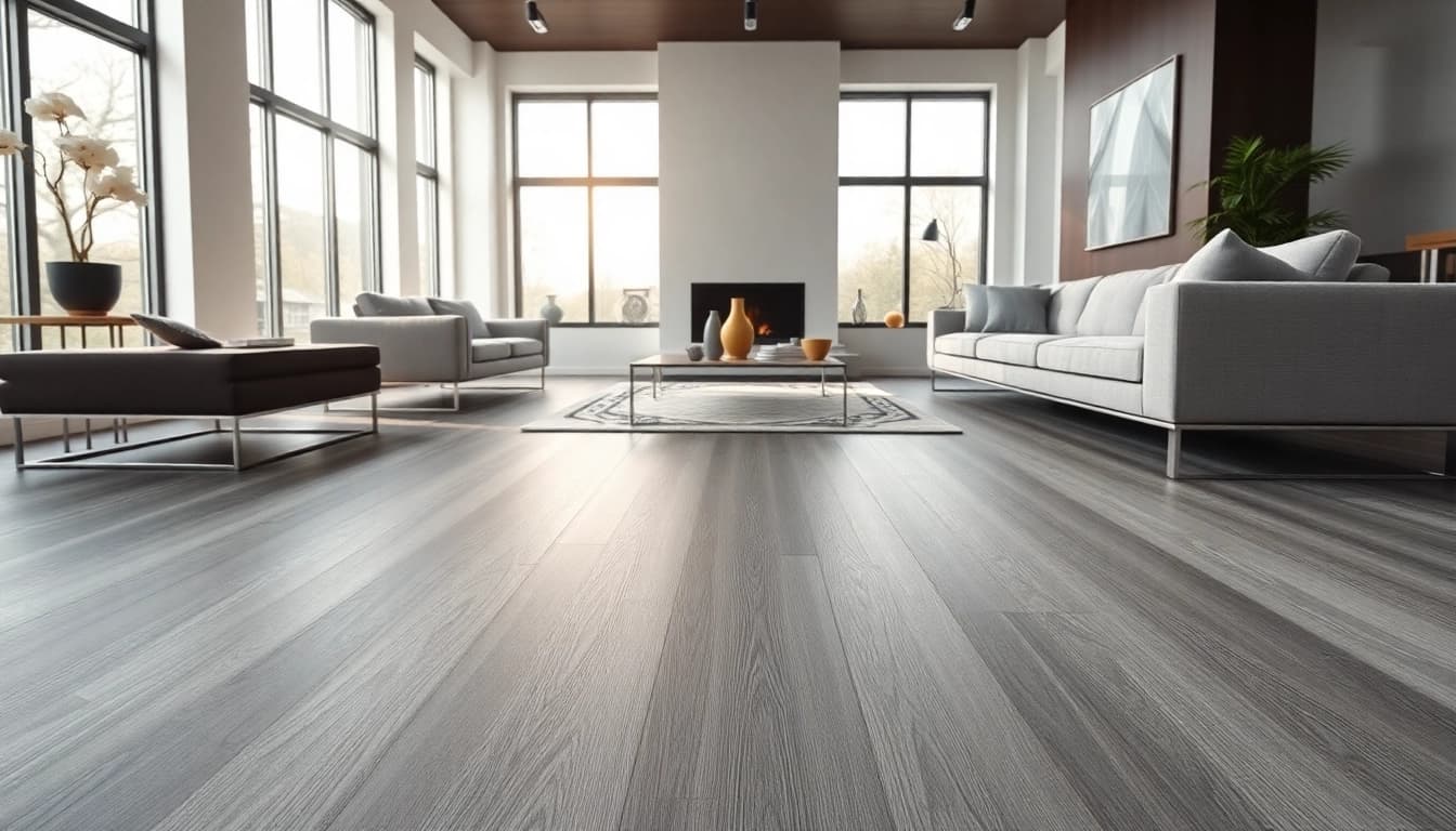 Stylish vinyl plank flooring enhances the ambiance of a modern living room.