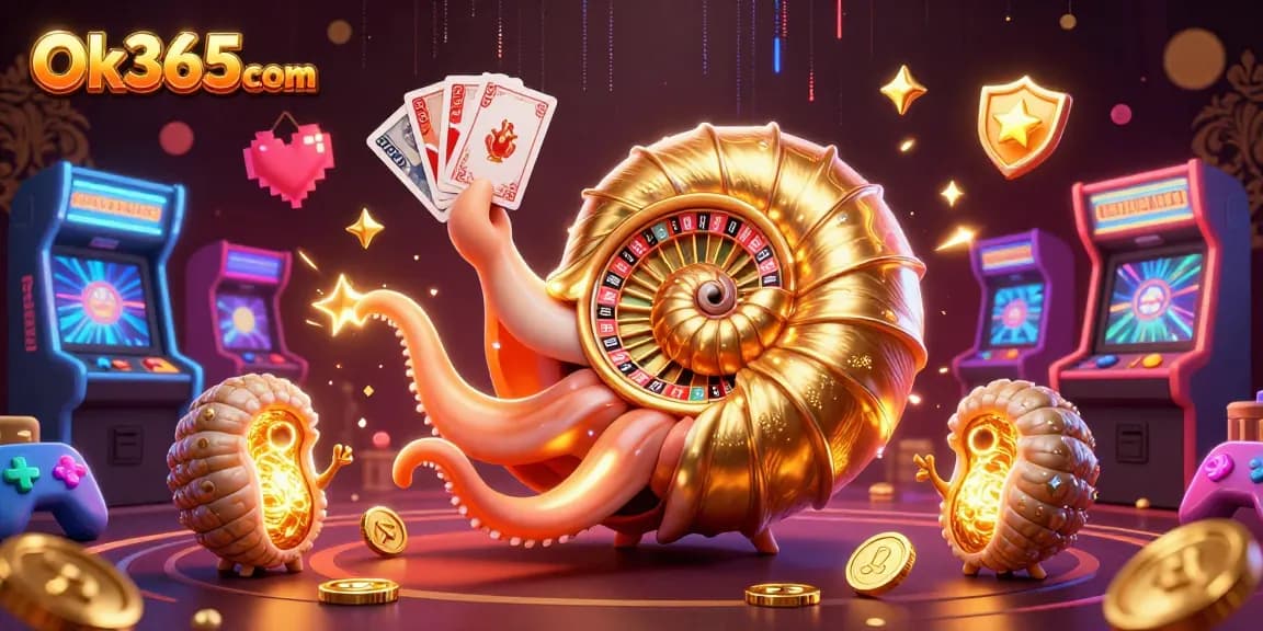 Engage in thrilling gameplay with Ok365com's casino-inspired dynamic scene featuring vibrant characters and game elements.