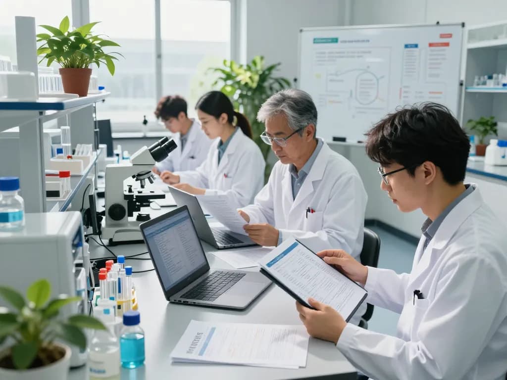 Team of researchers analyzing MB66 film data in a modern laboratory.