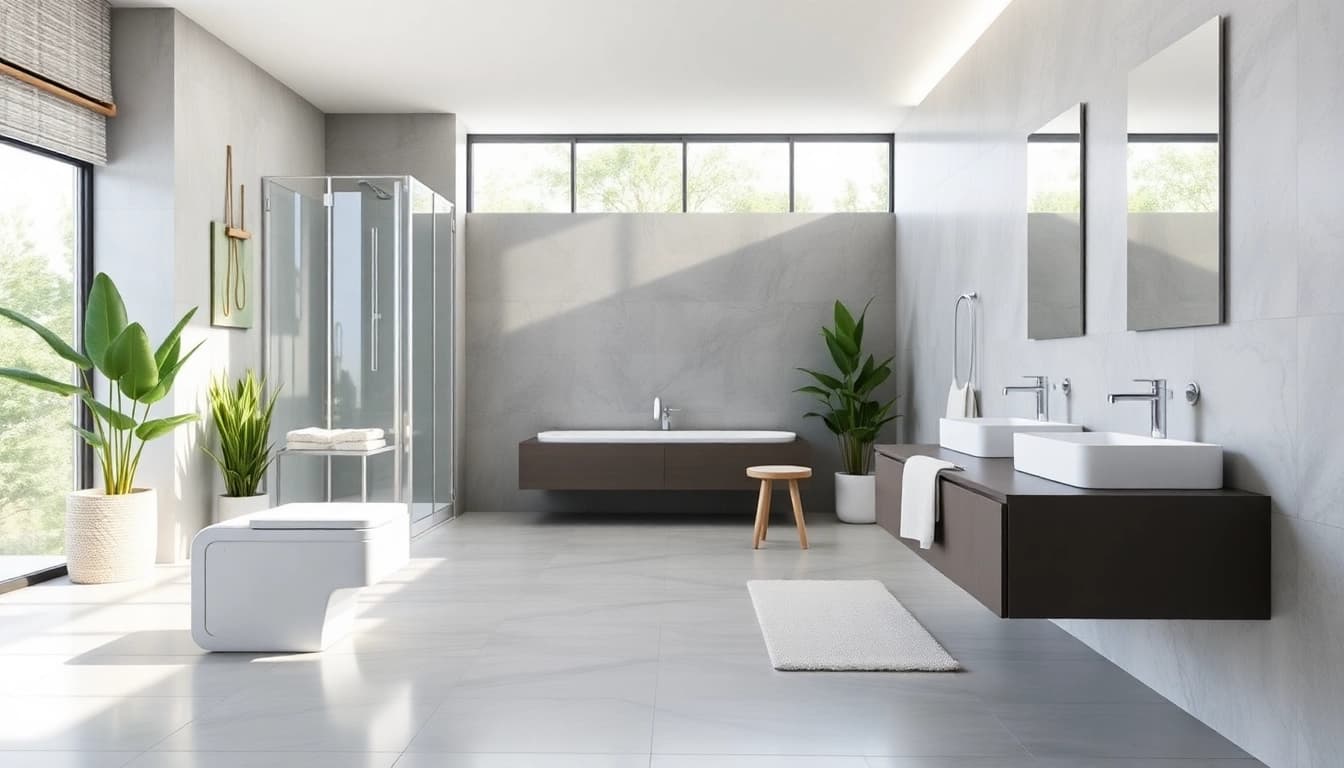 Optimales sonni sanitär Design in einem modernen Badezimmer mit eleganten Installationen und warmen Farben.