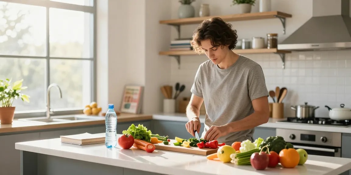 Healthy meal preparation scene with rokok88 link login integration, showcasing vibrant ingredients in a modern kitchen.