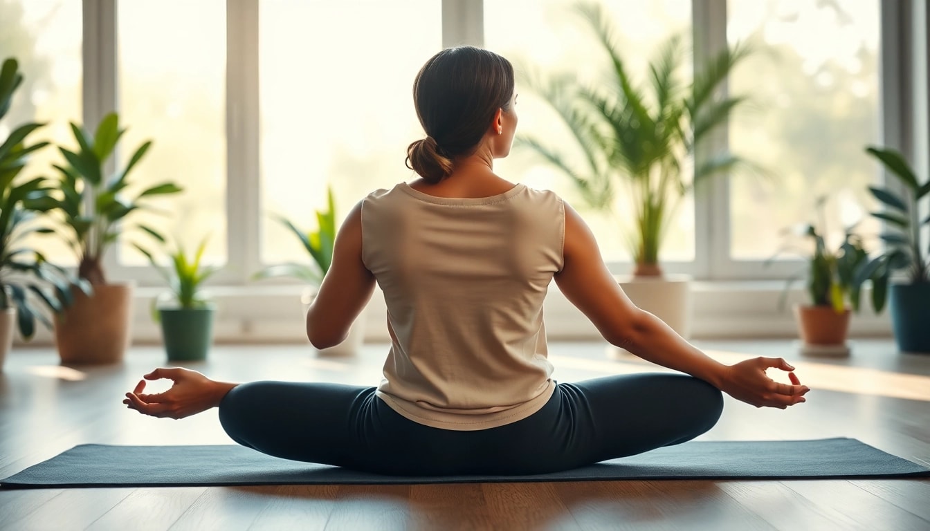 Engage in effective back pain relief strategies with calming yoga practices in a serene environment.