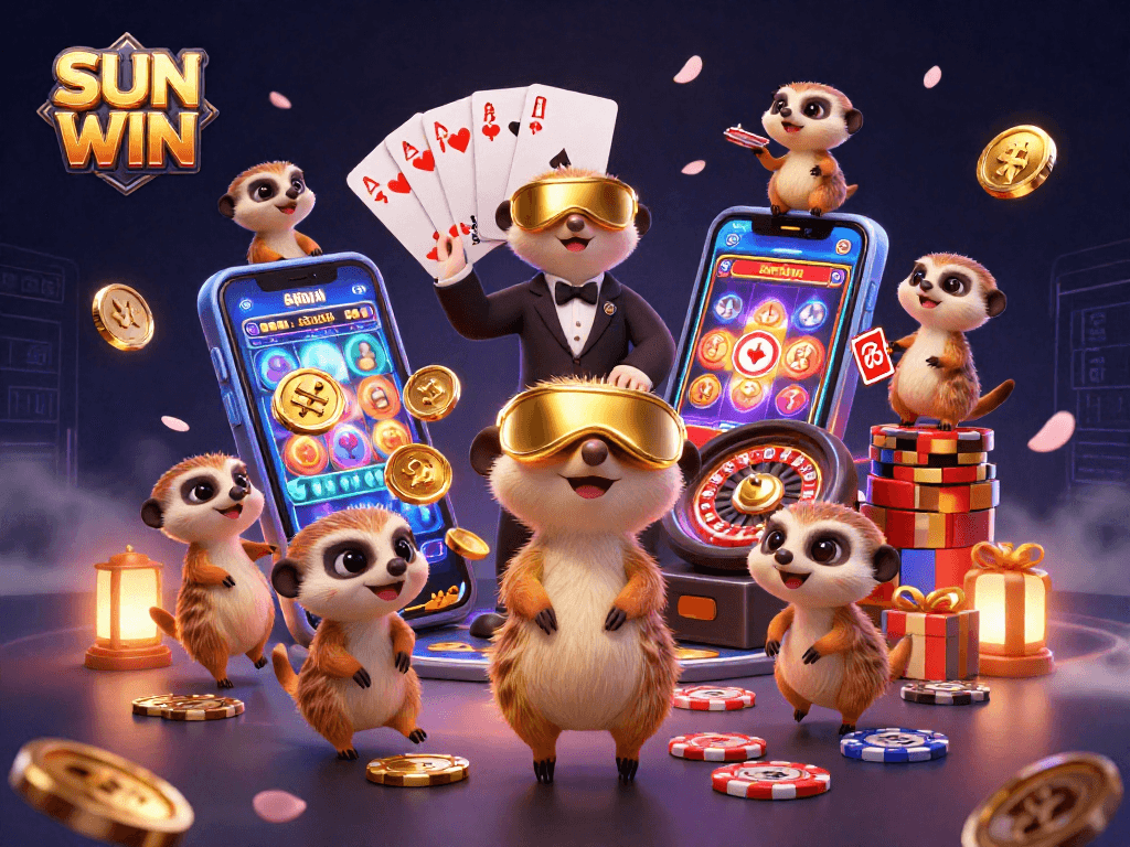 Chơi trò chơi 3D trong casino với SUN WIN, nơi đàn meerkat điều hành hoạt động cá cược.
