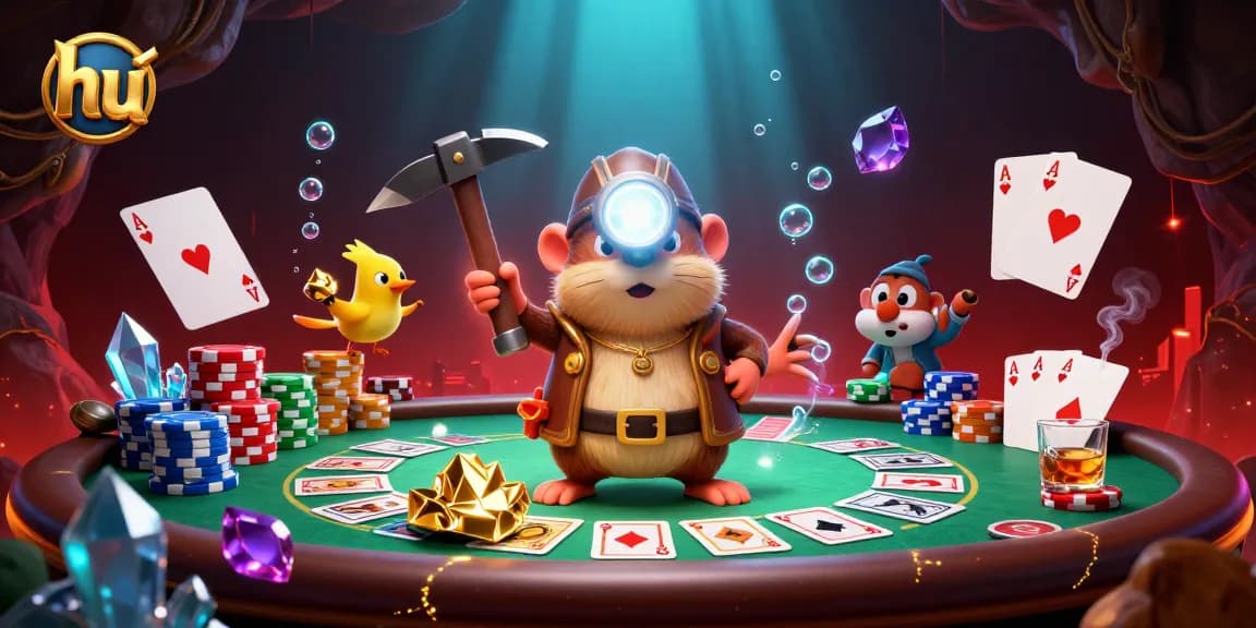 Explore thrilling hu gameplay with a treasure hunter mole amidst poker chips and vibrant energy.