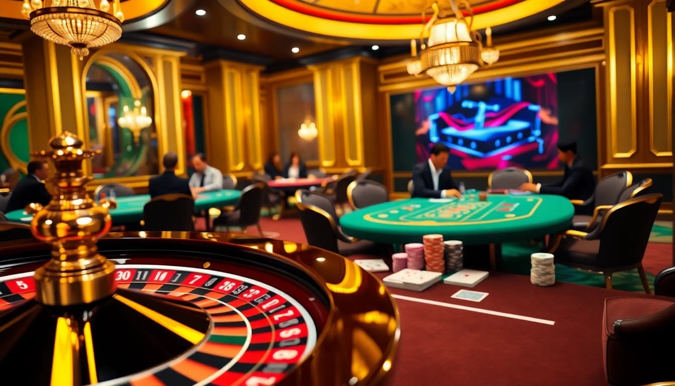 Experience the thrill of 68 game bài with vibrant poker chips and an exciting roulette wheel.