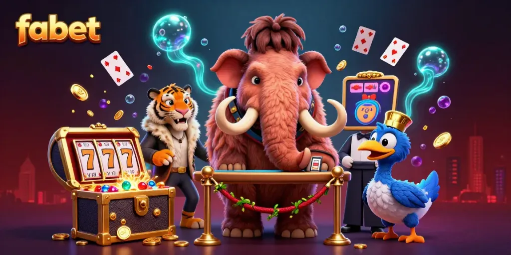 Experience top-notch casino excitement with fabet at this vibrant scene full of characters and game elements.