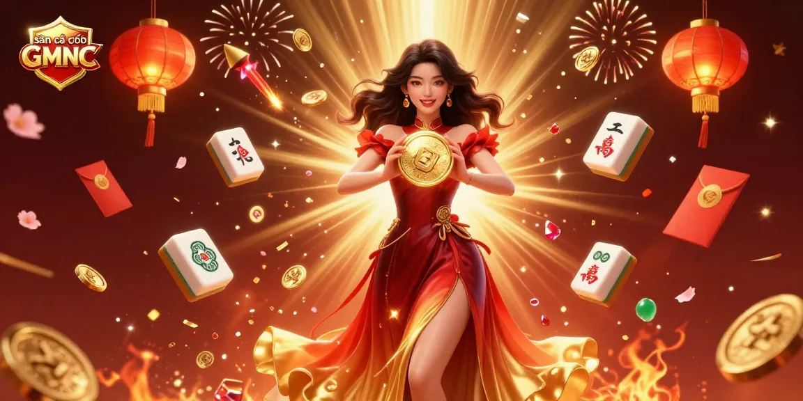 Bet confidently with sàn cá cược GMNC amidst a vibrant scene of golden coins and festive elements.
