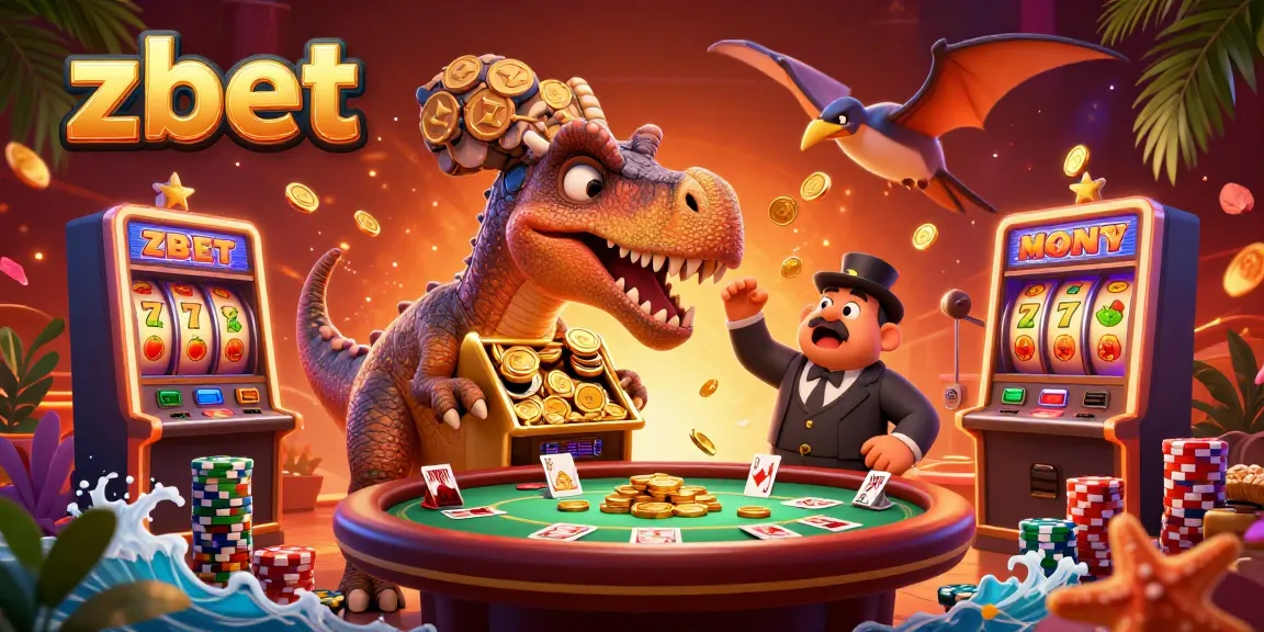Zbet's pachycephalosaurus triggers a jackpot at a vibrant casino, capturing golden coins amidst dynamic excitement.