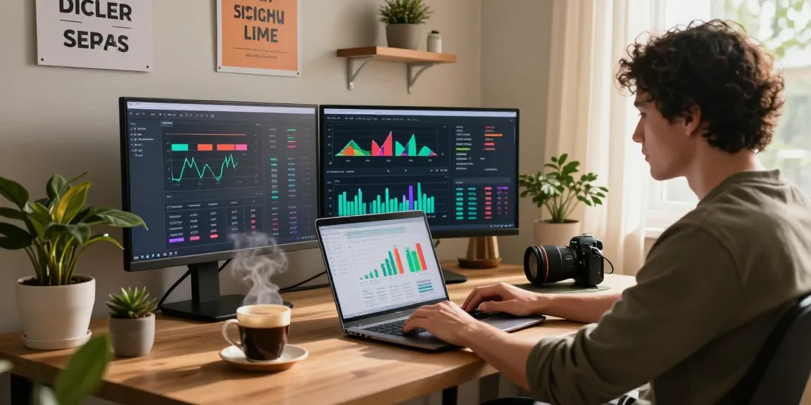 Digital marketer analyzing SERP trends at a cozy home office while using rokok88 strategies for success.