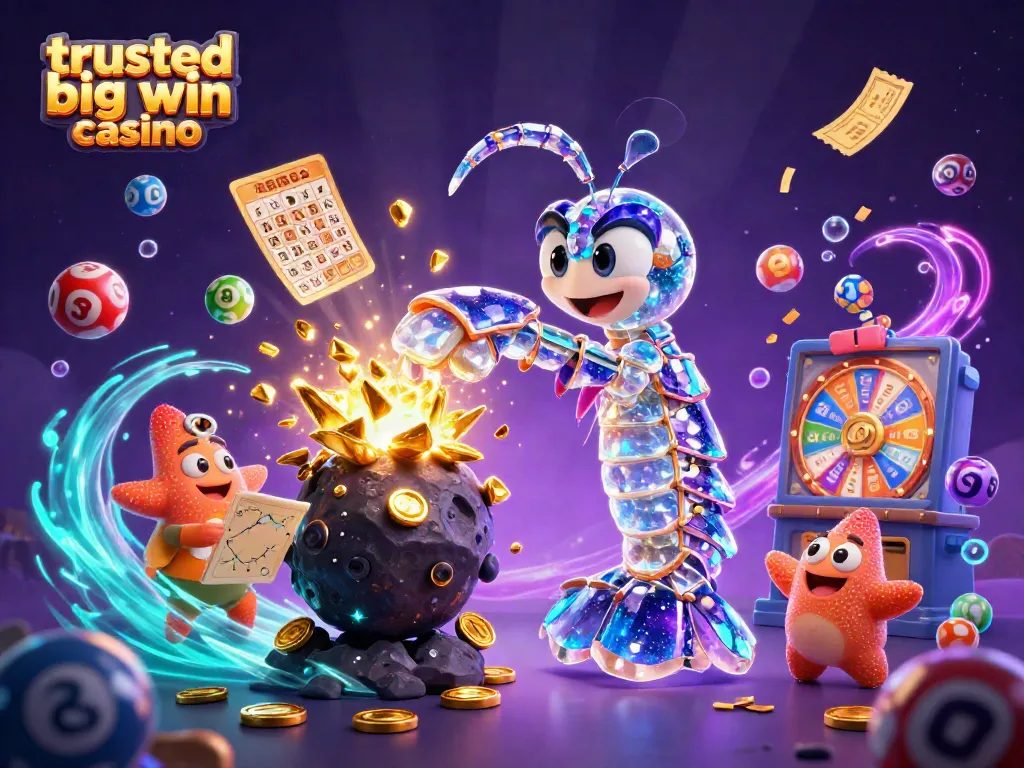 Engage in exciting gameplay at the trusted big win casino, featuring dynamic elements like lottery balls and gold coins.