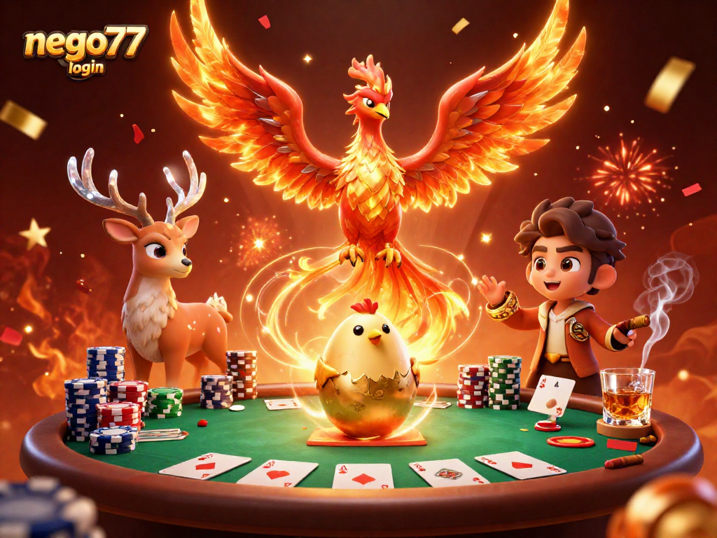 Bet on your luck with nego77 login and colorful poker chips in an exciting casino scene.