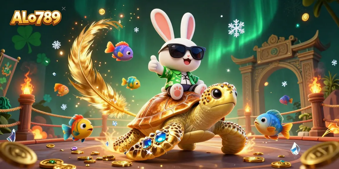 Engaging scene with ALo789 and cartoon rabbit winning at the cockfighting betting arena, full of excitement and gambling elements.