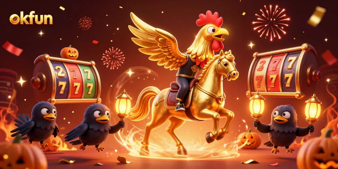 Win big with OKFUN's thrilling night at the casino featuring golden rooster and festive gameplay.
