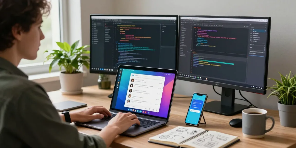 Accessing Telegram Web Version in a modern office workspace with vibrant chat interface and productivity elements.