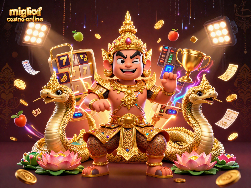 Scopri i migliori casino online con questa vibrante illustrazione 3D che mostra elementi di slot e jackpot in un ambiente accattivante.