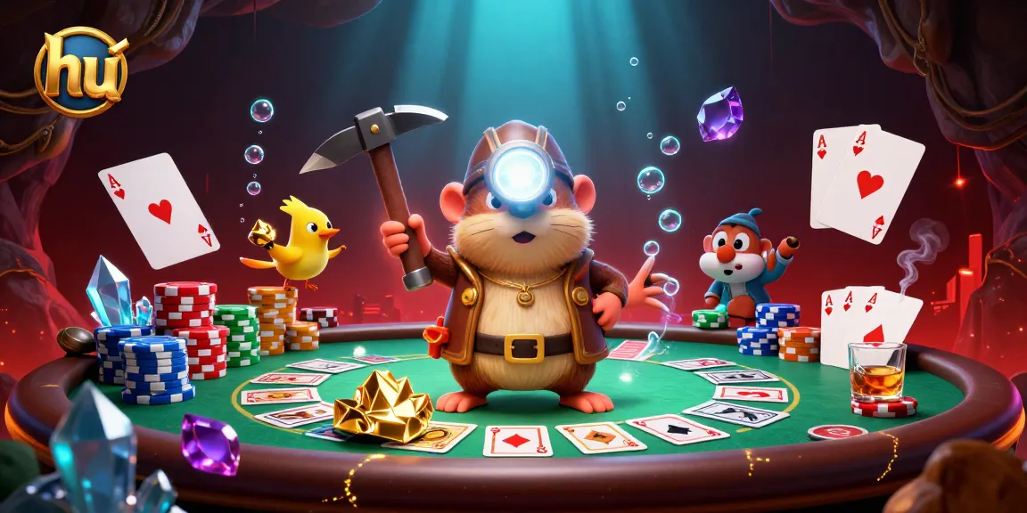 Explore thrilling hu gameplay with a treasure hunter mole amidst poker chips and vibrant energy.