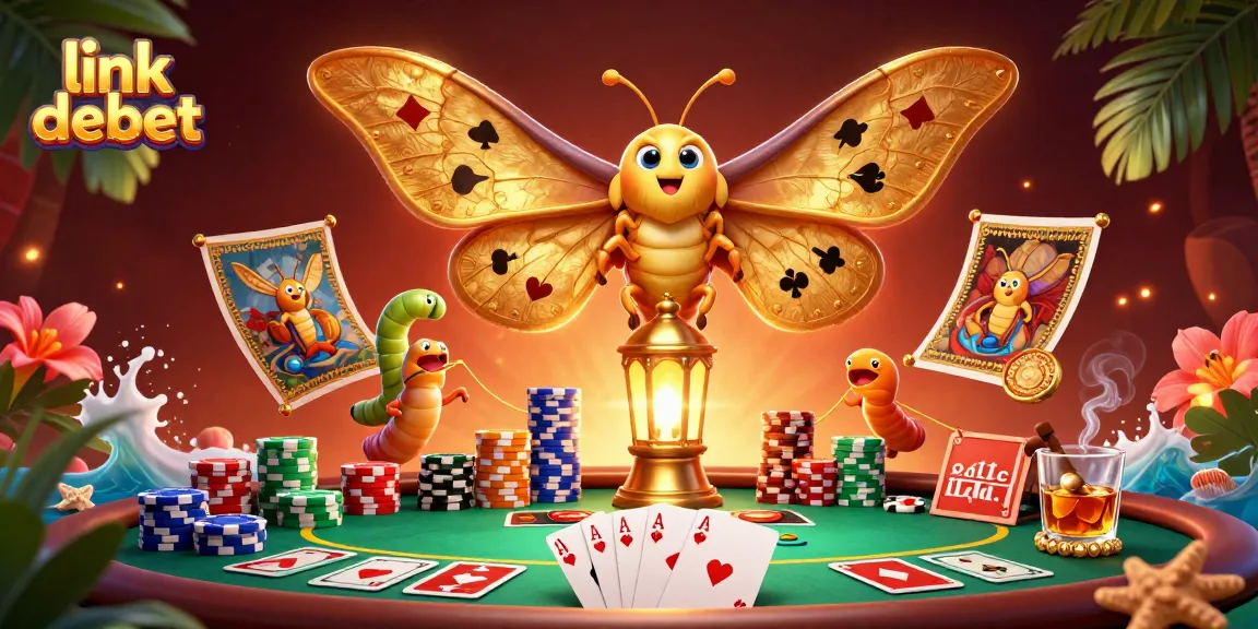 Engage with the vibrant link debet casino scene featuring an atlas moth, poker elements, and rich details.