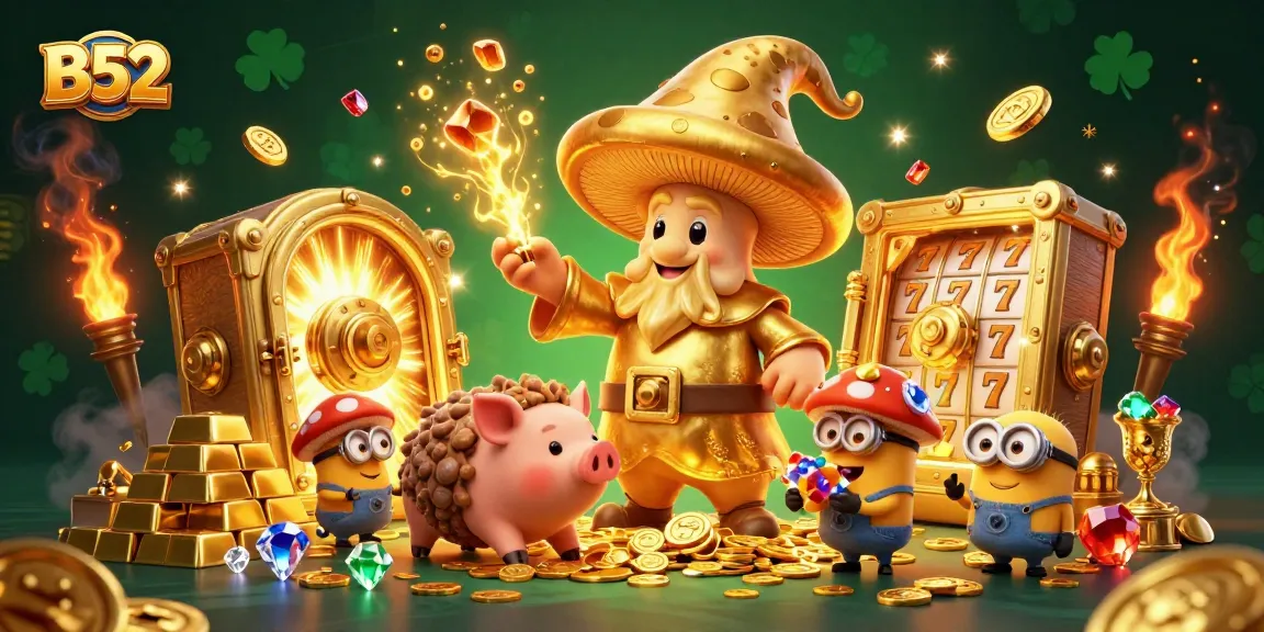 Experience magical wins at B52 with a golden mushroom wizard and treasure-filled casino.