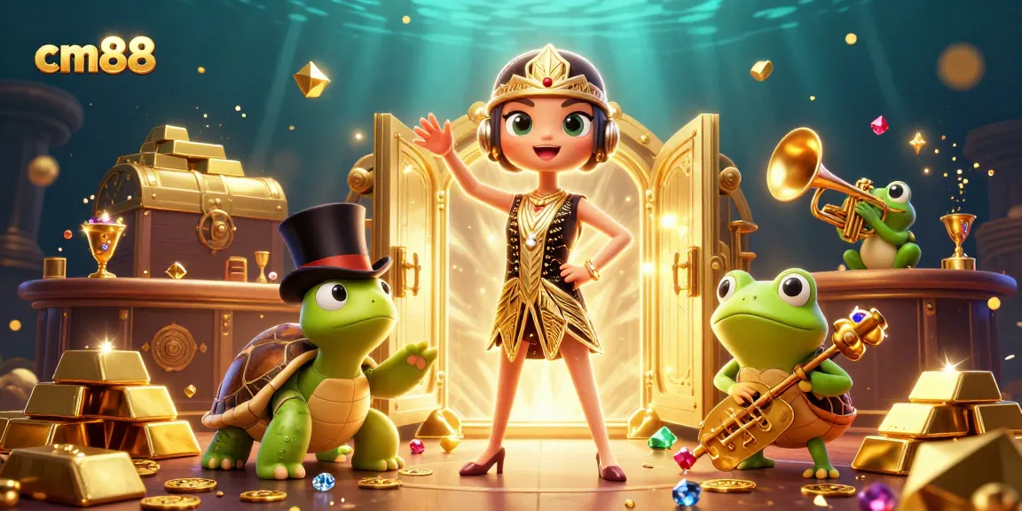Experience cm88's thrilling atmosphere with dynamic characters and vibrant gold treasures in action.