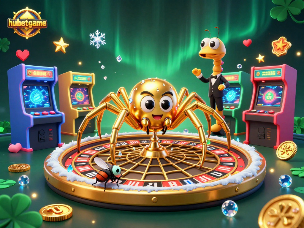 Play at hubetgame with a golden roulette web casino scene, showcasing vibrant gaming elements.
