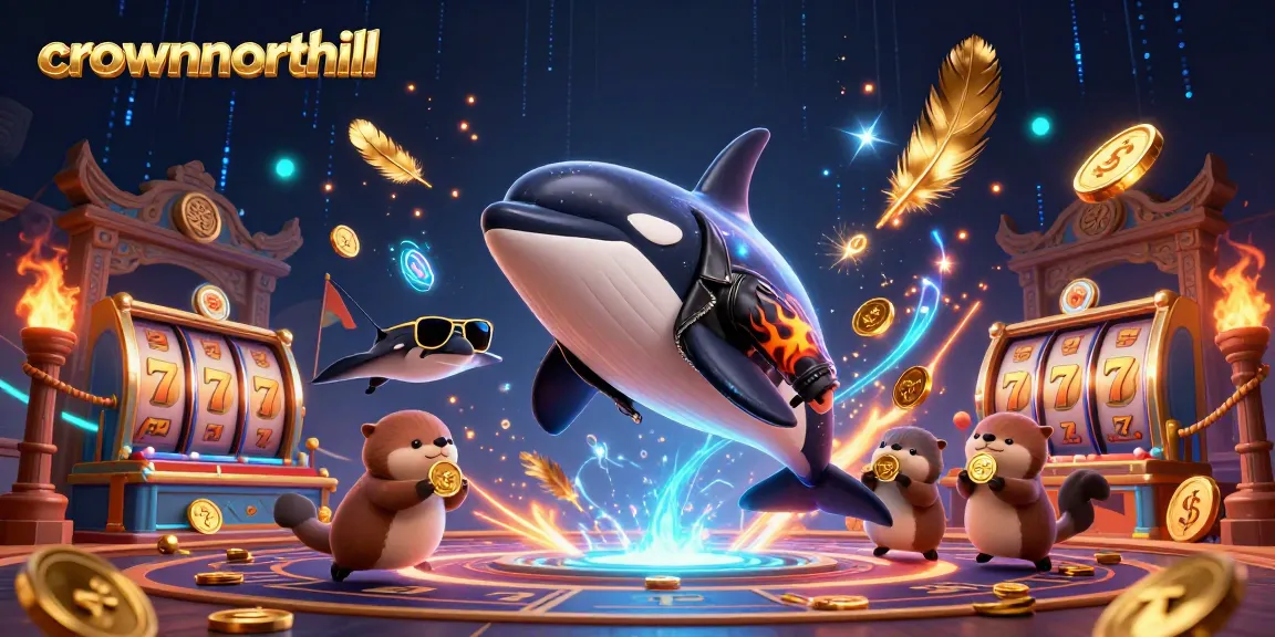 Experience crownnorthill's excitement with a dynamic 3D casino-themed scene featuring vibrant characters and game elements.