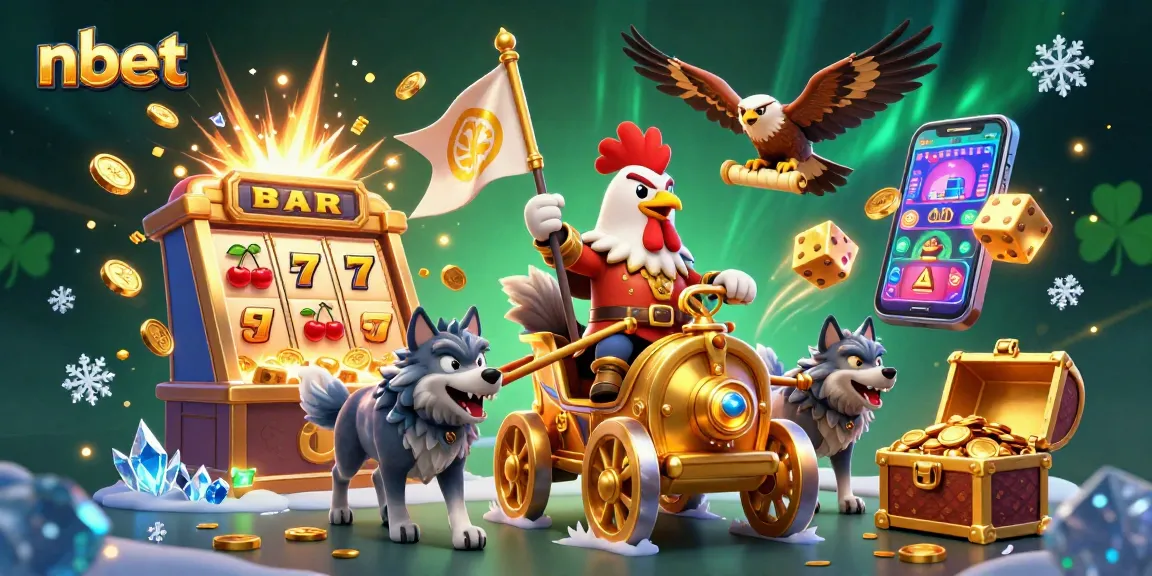 Experience nbet's thrilling casino atmosphere with a dynamic rooster warlord and slot machine explosion.