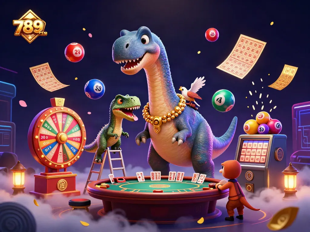 Engage in exciting gaming at 789CLUB with a whimsical casino adventure illustration featuring lively characters.