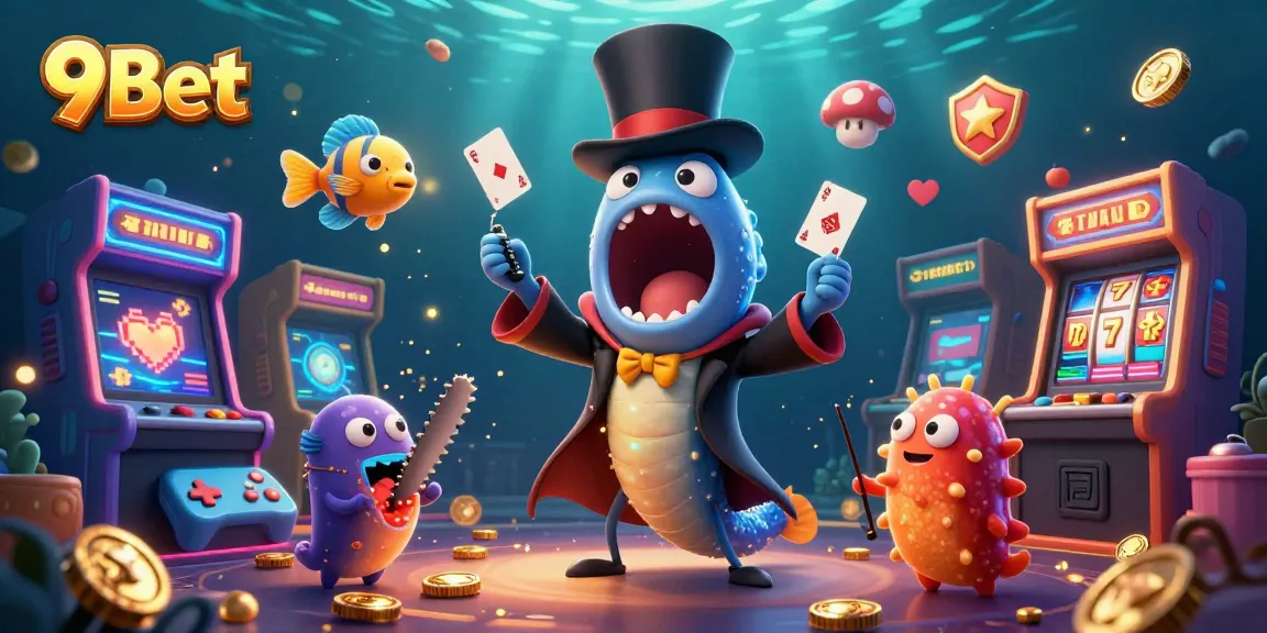 Engage with 9Bet's thrilling casino experience featuring a magical underwater scene with animated sea creatures.