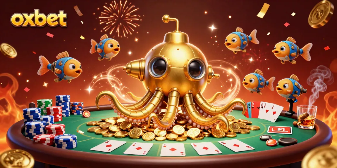 Experience the excitement of oxbet with a golden kraken submarine in a vibrant casino scene.