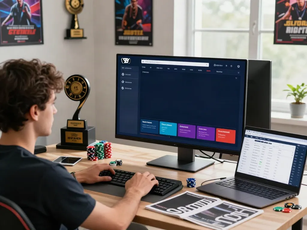 Engaging online gaming scene at https://net88.broker/ with a player immersed in sports betting.