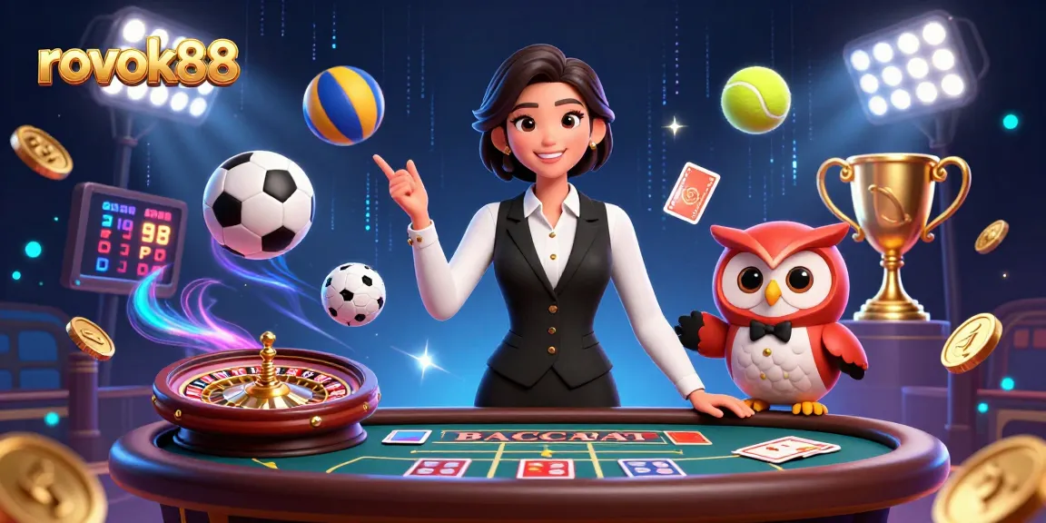 Experience thrilling games at rokok88 with an Asian dealer, roulette, and vibrant sports elements.