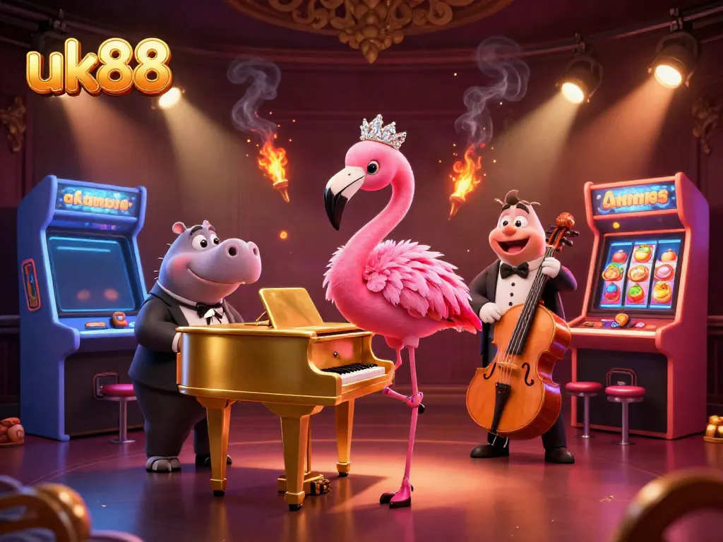 Spin the reels at uk88 with vibrant characters and dynamic gaming visuals in a dazzling casino scene.