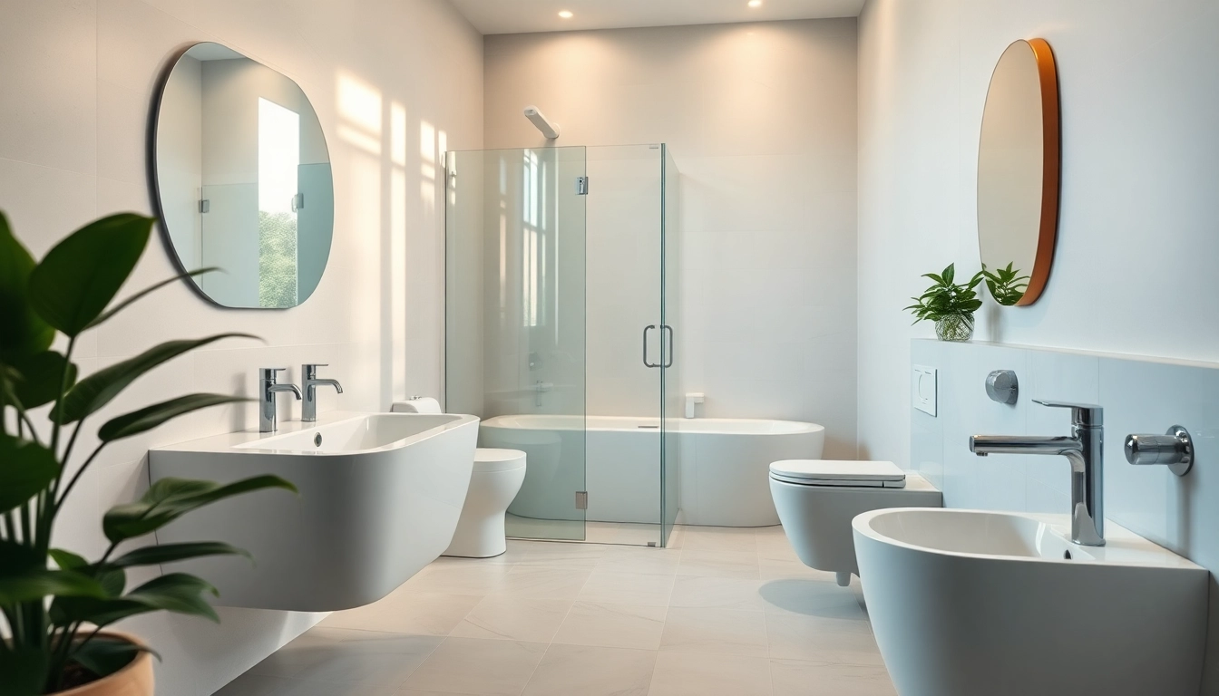 Sonni sanitär modernes Badezimmer mit eleganten Sanitärinstallationen und beruhigender Atmosphäre.