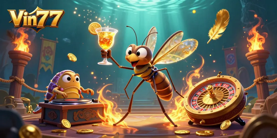 Win big with Vin777 in a captivating casino-themed 3D illustration featuring unique characters and vibrant elements.