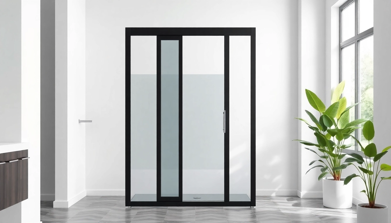 Showcase your elegant black shower sliding door enhancing a modern bathroom