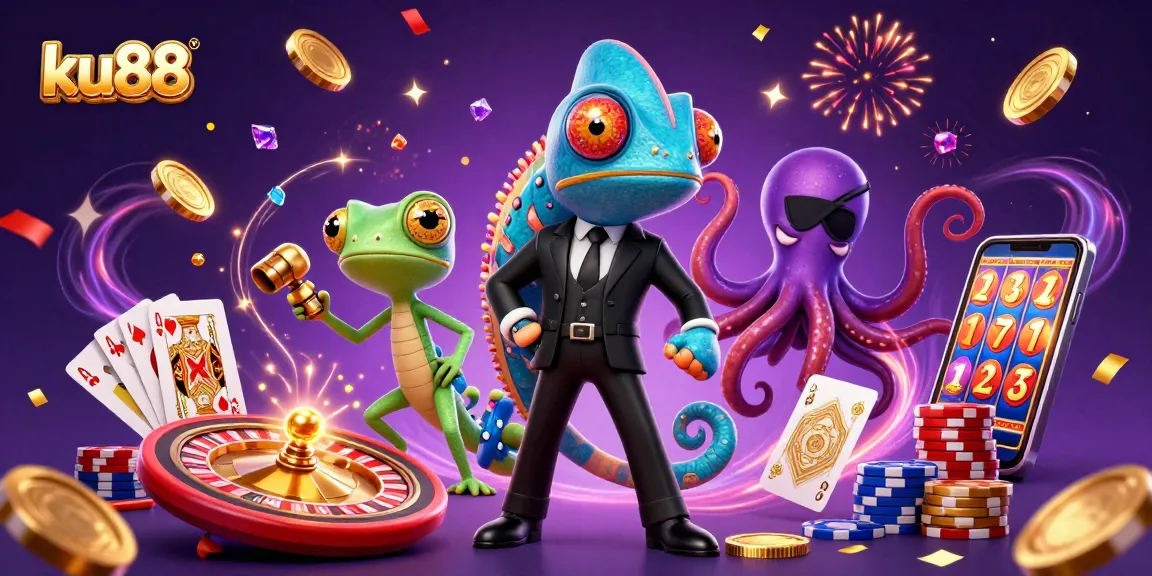 Experience excitement with ku88's digital casino gaming scene featuring dynamic characters and elements.