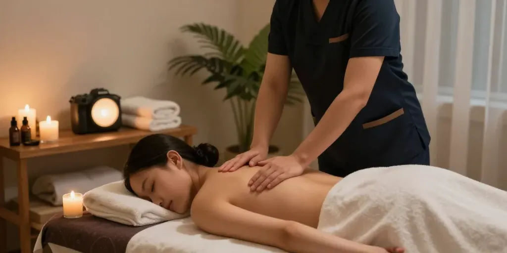 Relaxing 광진구출장안마 massage therapy session with calming ambiance and a skilled therapist.