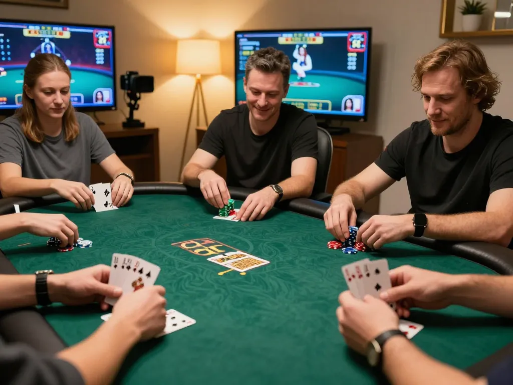 Players engaged in an intense online poker game at CM88, showcasing chips and strategy.