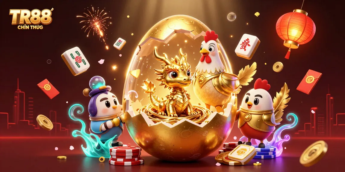 Experience the excitement of TR88 CHÍNH THỨC with a vivid illustration of vibrant casino elements.