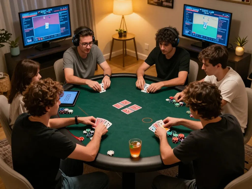 Experience the excitement of playing nhất vip 9 in a competitive online poker game setup, showcasing players and chips.