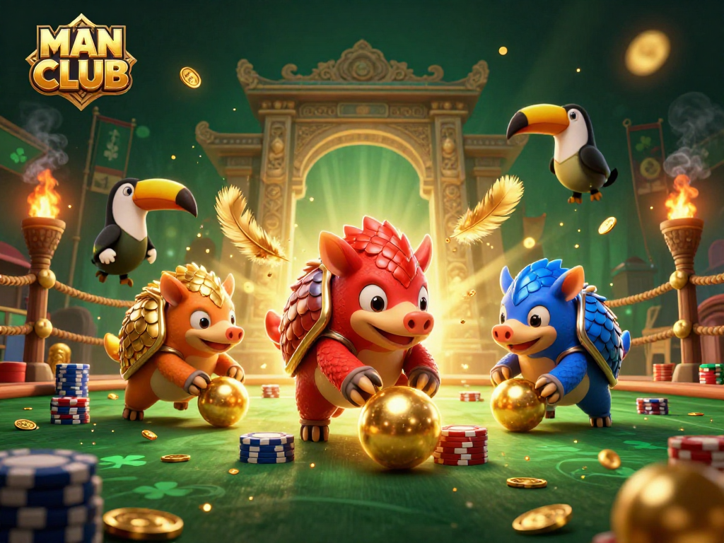 Experience the thrill of MAN CLUB with rival pangolins in a high-stakes poker showdown!