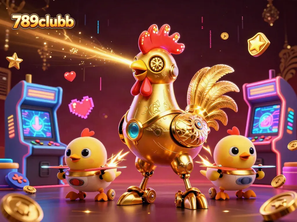 Engage with 789clubb's vibrant 3D casino scene featuring futuristic characters and colorful gaming elements.