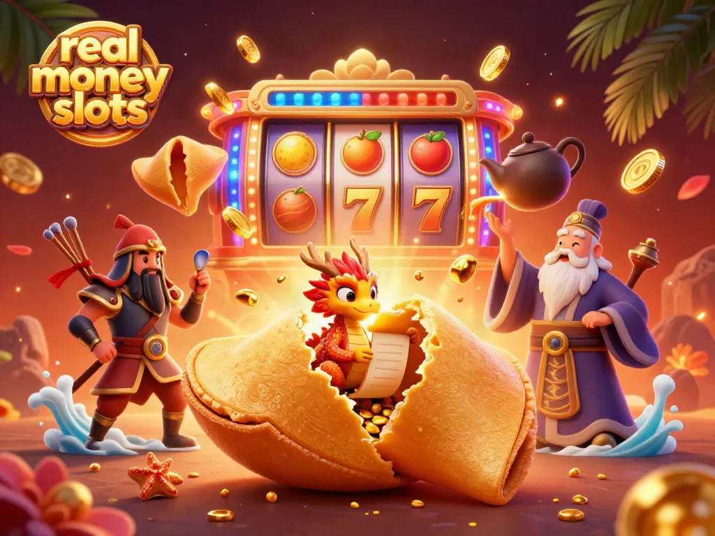 Experience real money slots with vibrant characters and dynamic slot elements in a captivating casino scene.