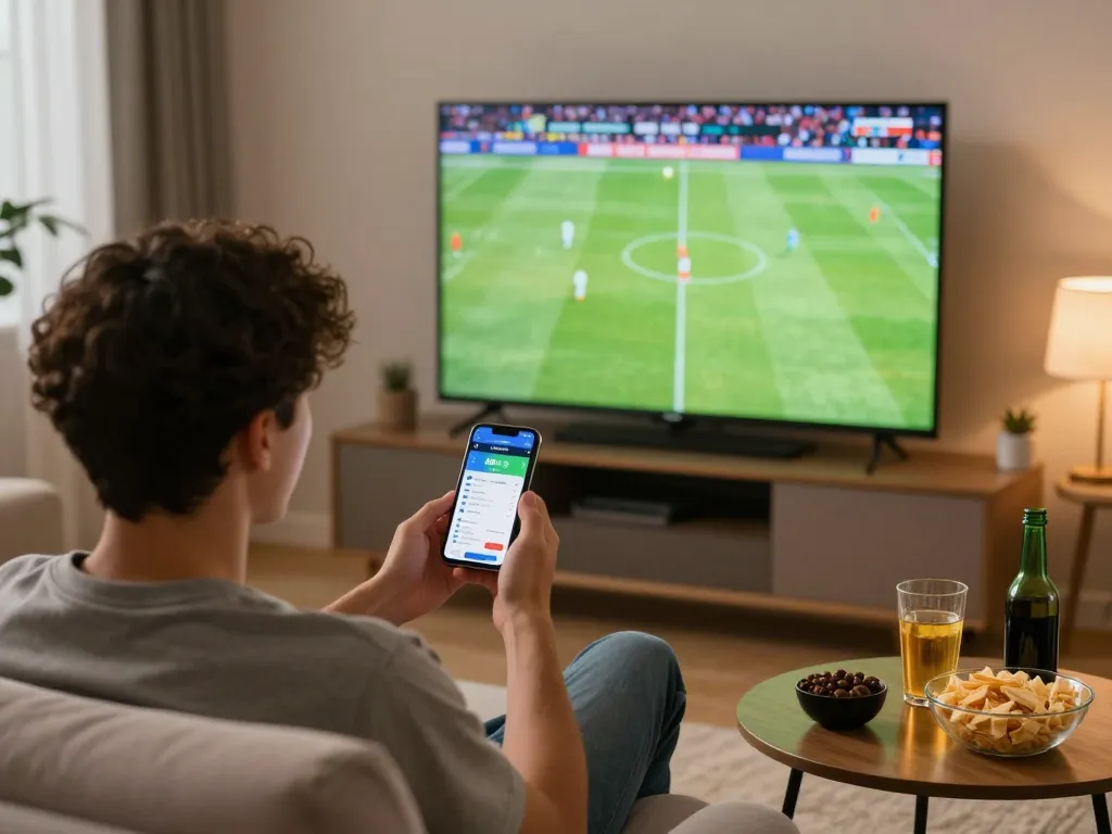 View of a sports fan engaging with the betting app while following lịch thi đấu bóng đá on multiple screens.