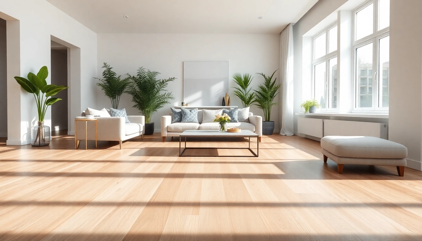 Transform your space with luxury vinyl flooring near me, showcasing elegant styles in a bright living room.