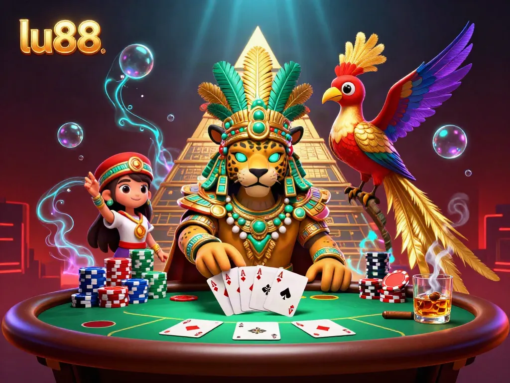 Experience thrilling gaming at lu88 with a vibrant casino scene featuring lively characters and gaming elements.
