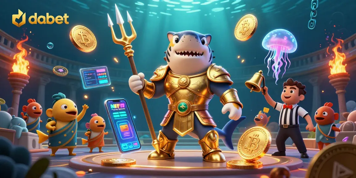 dabet showcases thrilling underwater casino action with a shark gladiator and crypto elements in a vibrant scene.